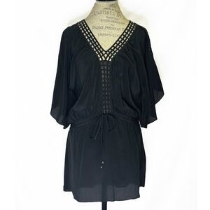 Anthropologie Black Tunic Top By Leifsdottir Drawstring Waist Size 4